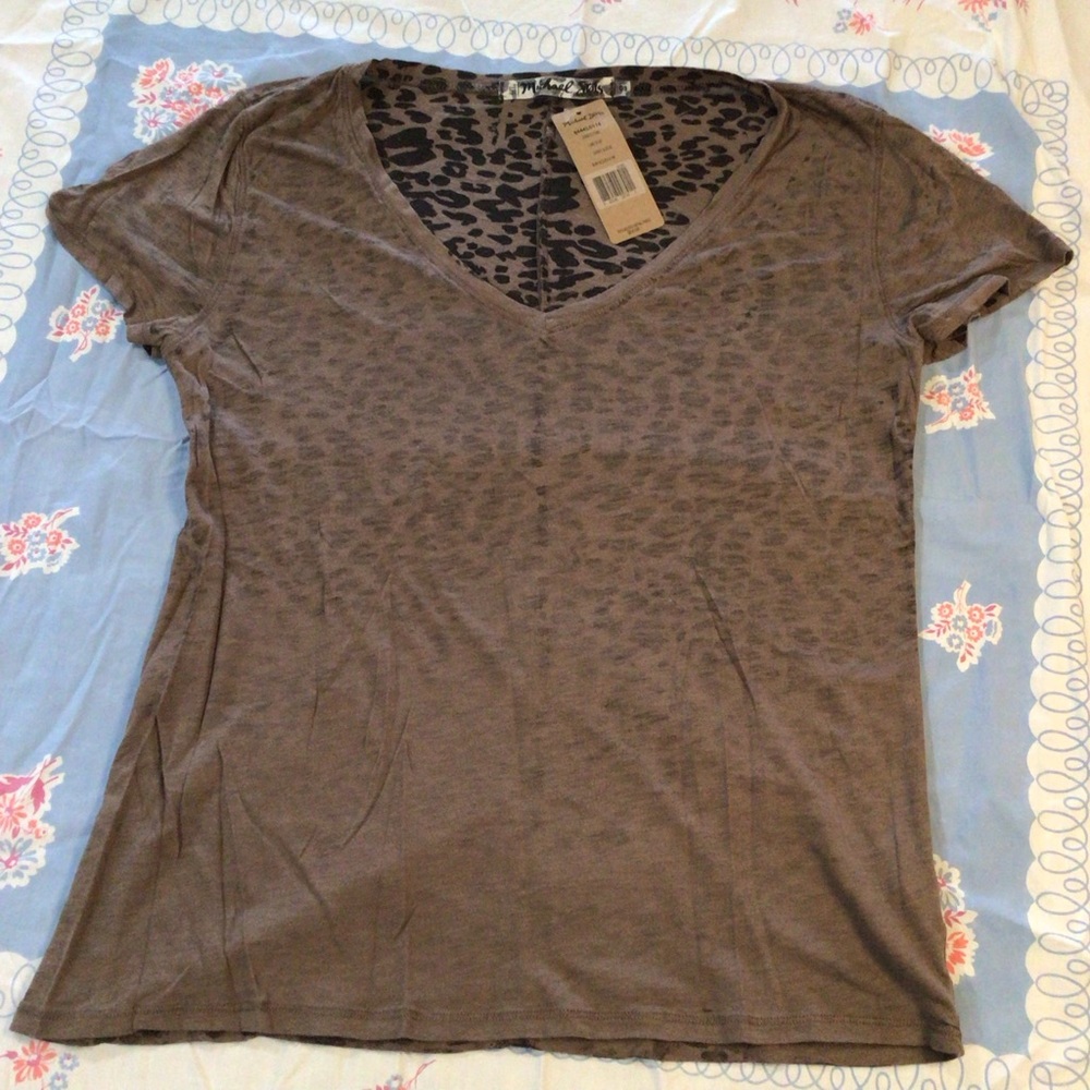 Michael Stars Brown Leopard V-Neck Tee
